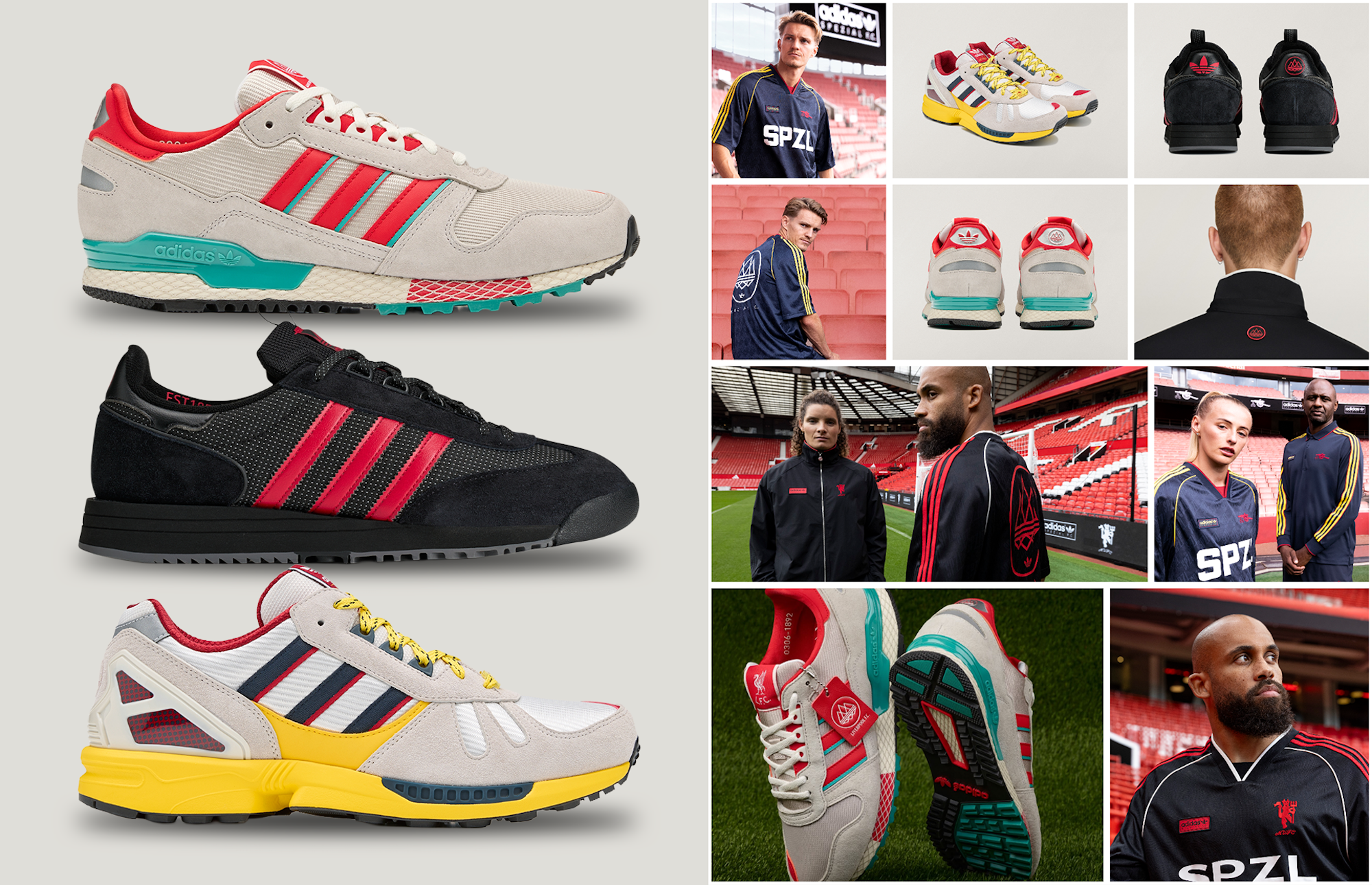 adidas SPZL F.C. Club Collection featuring sneakers & apparel inspired by Arsenal, Manchester United & Liverpool.