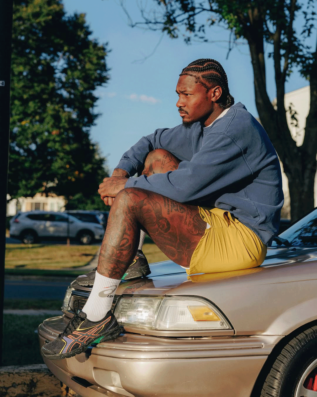 Stefon Diggs wearing his ASICS GEL-DS TRAINER™ 14 sneaker collaboration.