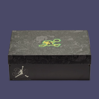 Men's Space Jam x Air Jordan 1 Mid "Black/Varsity Blue" Shoe Box (SKU: IX6374-001). Photo via Nike.
