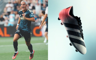 adidas 3D-Printed Football boots in a red-and-grey color scheme, worn by Philadelphia Union's Cavan Sullivan.