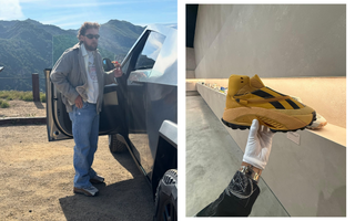 Left: Janthony Oliveras wearing Bad Bunny x adidas Superteam Cavehiker; Right: Bad Bunny x adidas Superteam Cavehiker Sample. Photos via @hypedsolutions on Instagram.