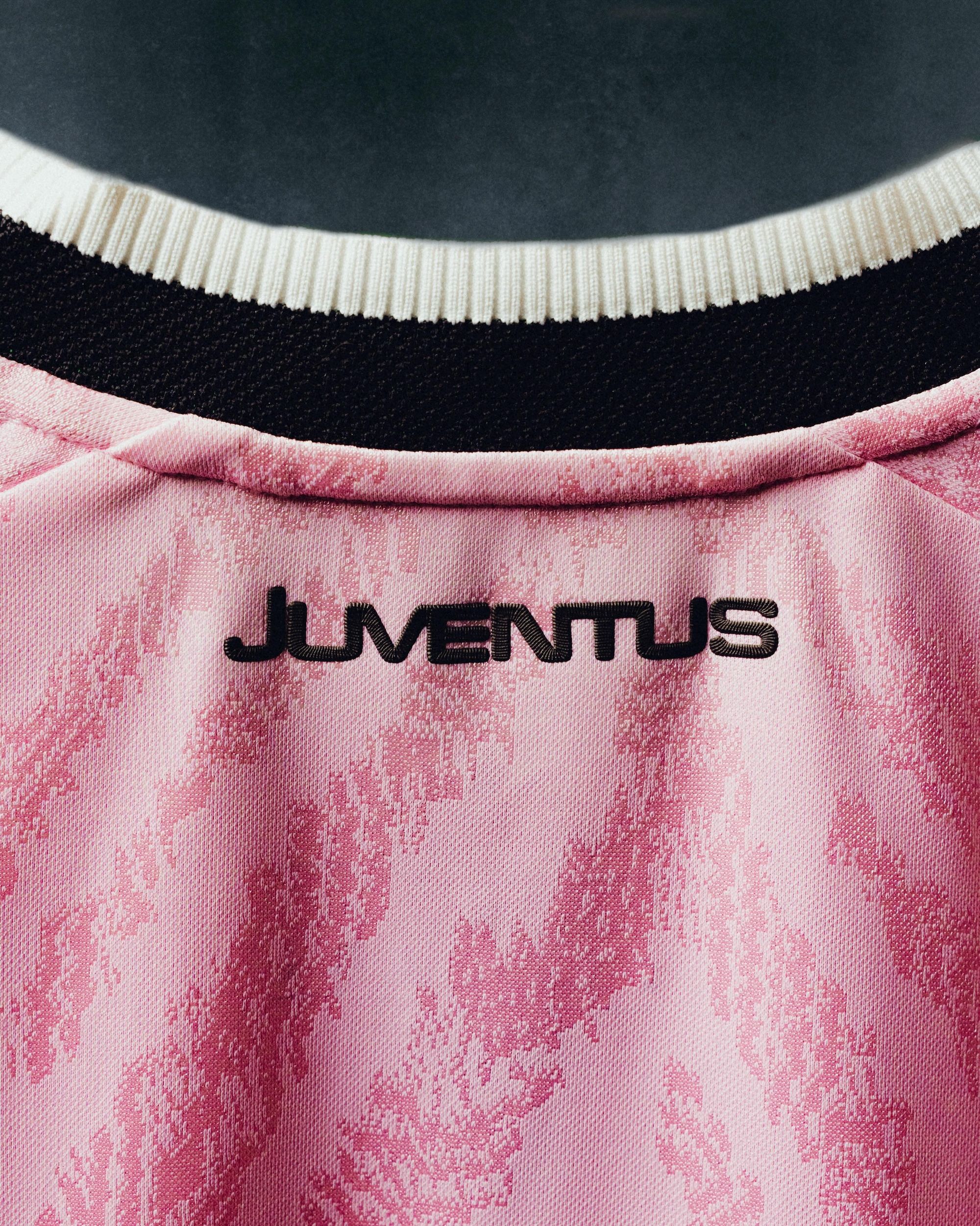 Juventus 26/27 Away Jersey in a "True Pink" color. Photo via adidas.