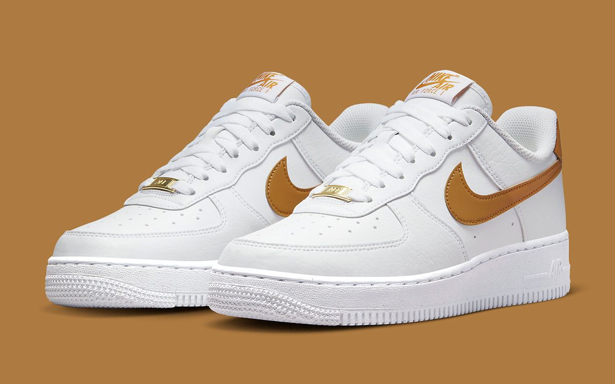 Nike white and clearance gold air force 1