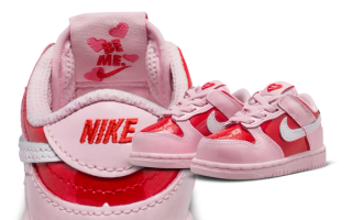 Toddler Nike Dunk Low "Be Mine" (Pink Foam) sneaker expected for Valentine's Day 2026.