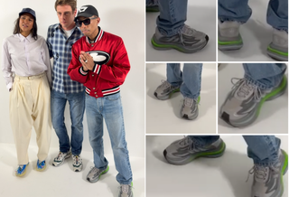 Pharrell Williams behind-the-scenes at the Dior Summer 2027 Women's Show while wearing a grey & green adidas VIRGINIA sneaker that could be the Adistar Jellyfish V2. Screenshots via @tianweizhang on Instagram.