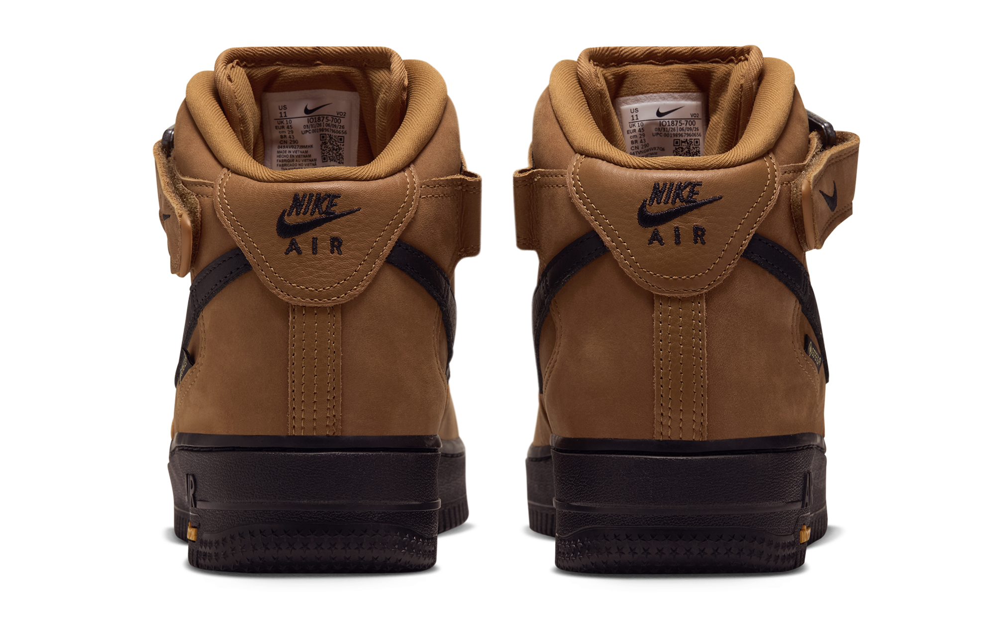 On-Foot: Nike Air Force 1 Mid '07 GORE-TEX Vibram "Wheat/Black" (SKU: IO1875-700).