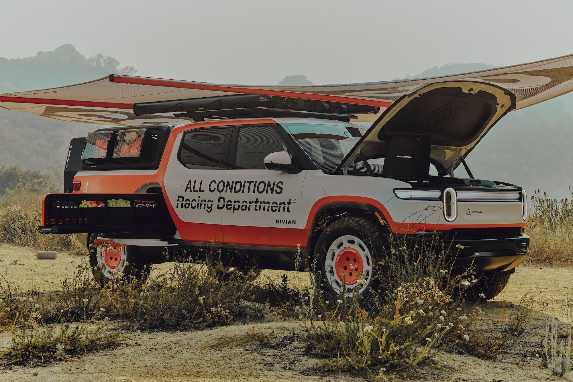 Rivian R1T all-electric truck outfitted as the Ultimate Aid Station for Nike ACG's ultrarunners; to debut at the Siskiyou Out Back (SOB) trail race.