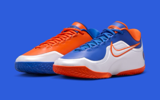 Nike LeBron 23 "Hardwood Classics" basketball sneaker in a "Game Royal/Safety Orange/White" color scheme inspired by throwback Cleveland Cavaliers uniforms.
