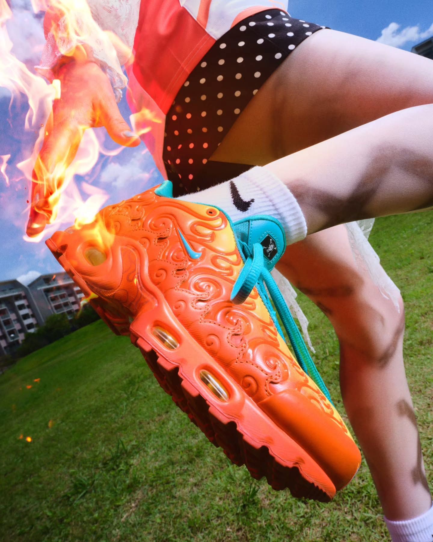 One Piece x Nike Air Max Plus "Mera Mera" collaboration.