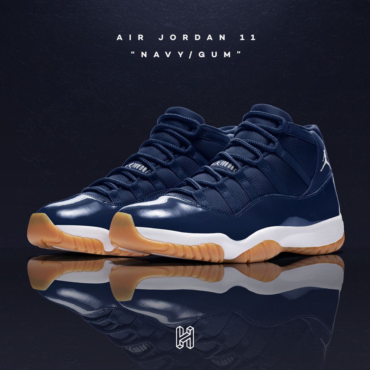 Jordan 11 navy blue gum best sale