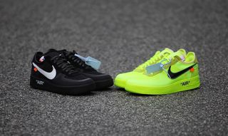 comparing the OFF-WHITE x Nike Air Force 1 low Volt and Black