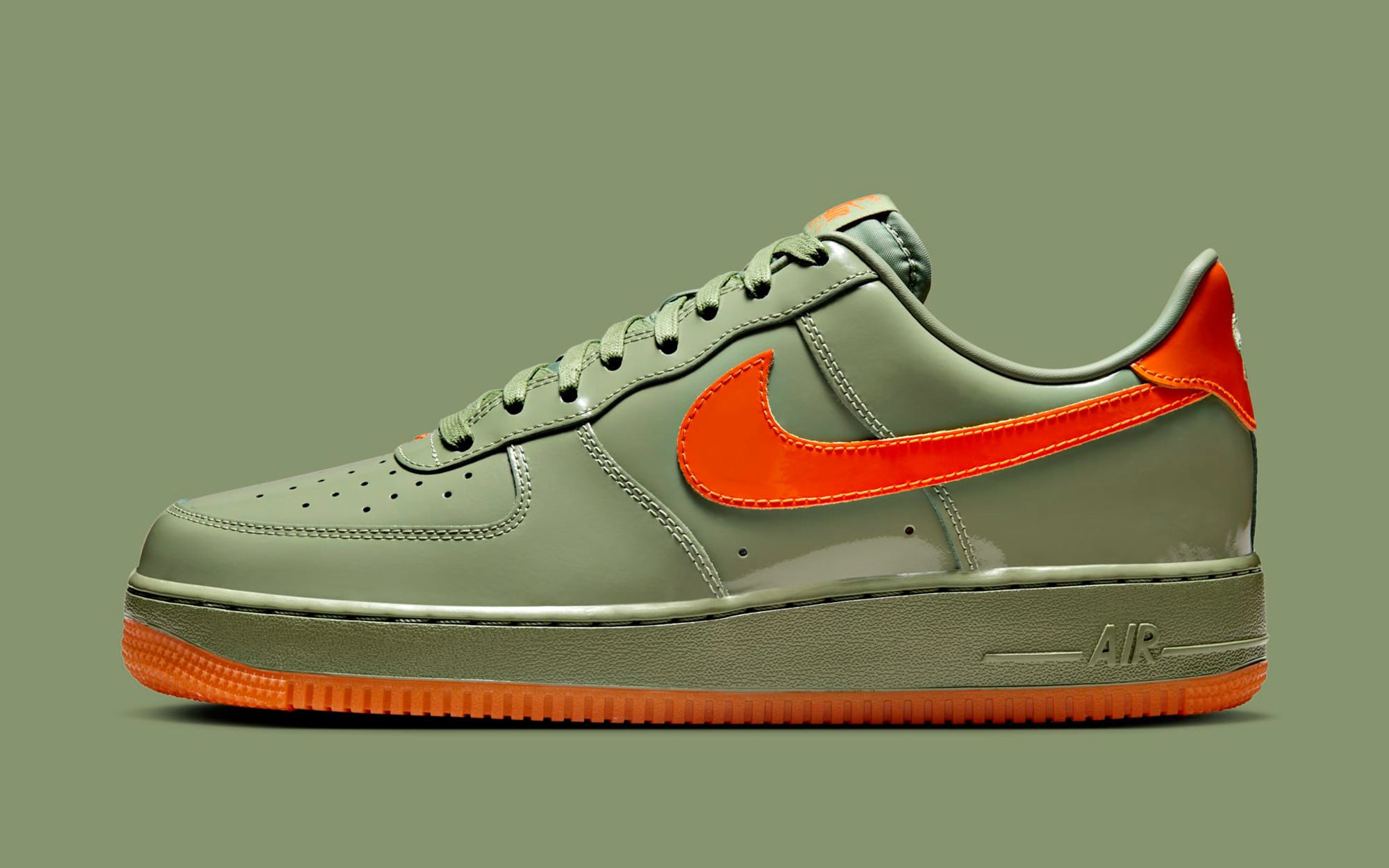 The Nike Air Force 1 Low PRM Oil Green Arrives in Patent Leather House of Heat