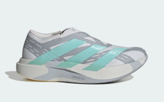 Women's adidas Adizero Evo SL Laceless "Dark Shadow Grey/Semi Solar Aqua" (SKU: HQ7978).