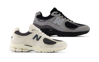 New Balance 2002R in two colorways: "Beige/Black" and "Grey/Black."