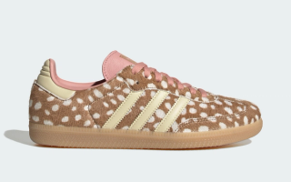 Women's adidas Samba OG "Deer Print" (SKU: KJ7447). Photo via adidas.