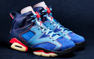 Awake NY x Air Jordan 6 "Blueberry" retro collaboration in a "Midnight Navy/ Infrared 23/Game Royal/Light Blue" color scheme.