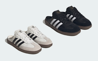 Two Women's adidas Samba Mule pairs in "Cloud White/Core Black/Gum 5" & "Core Black/Cloud White/Gum" color schemes.