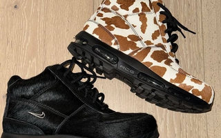 Two faux pony hair-covered Nike Air Max Goadome boots.