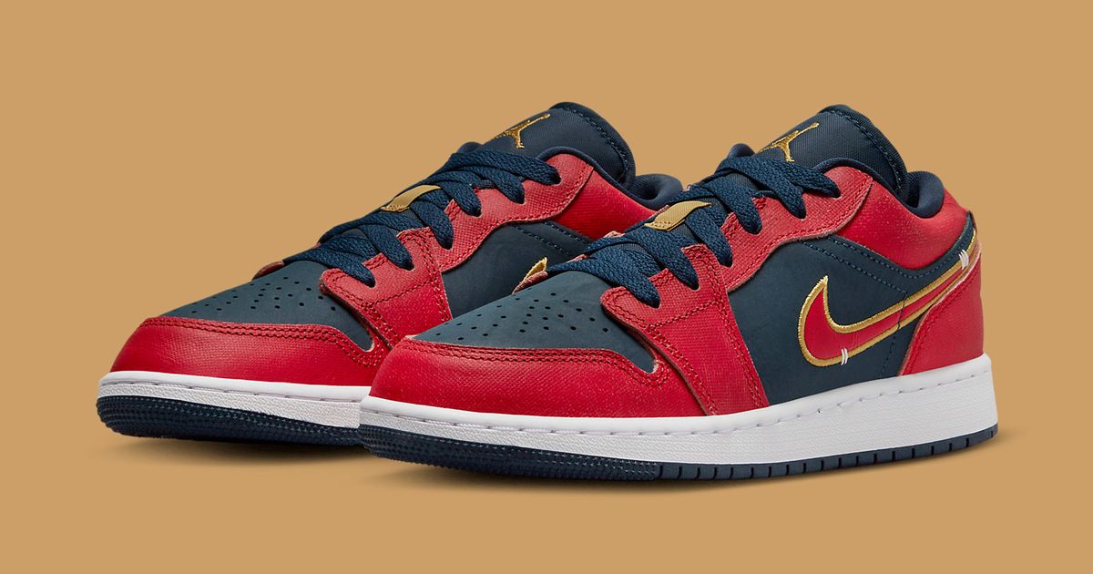 navy blue red and white jordan 1