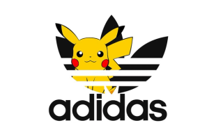 Logo lockup for Pokémon x Adidas Originals project, featuring Pikachu in the trefoil logo.