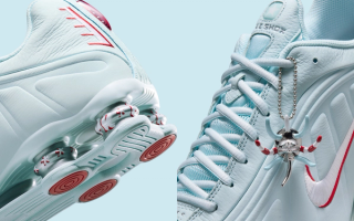 Close-up angles of Puerto Rico-inspired Nike Shox R4. Photos via Nike.
