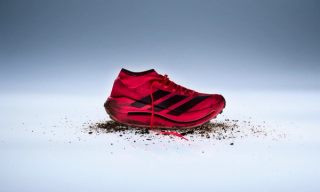 adidas Terrex Agravic Speed Ultra Evo trail racing shoe in a vibrant flash crimson color.