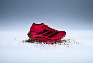 adidas Terrex Agravic Speed Ultra Evo trail racing shoe in a vibrant flash crimson color.