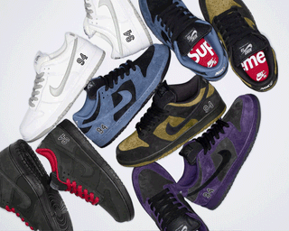 Supreme's five-pair Nike SB Dunk Low collection for Sept. 4, 2025.