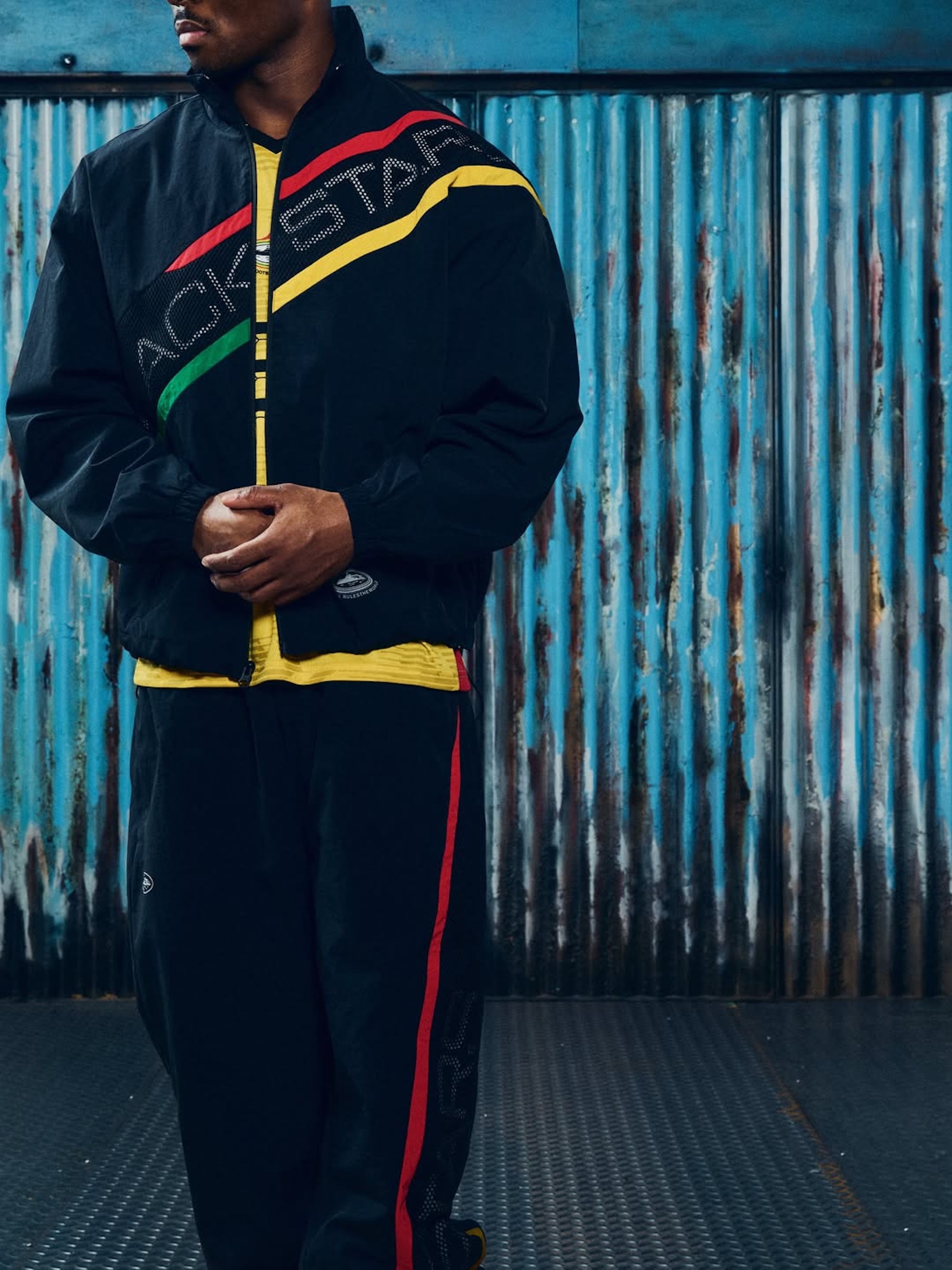 Ghana-inspired tracksuit & jersey combinations by Corteiz. Photo via Corteiz.