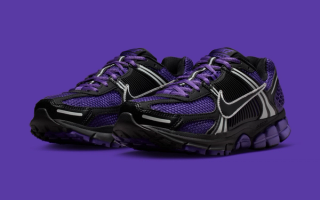 Women's Nike Vomero 5 in a "Black/Purple/Silver" color scheme.