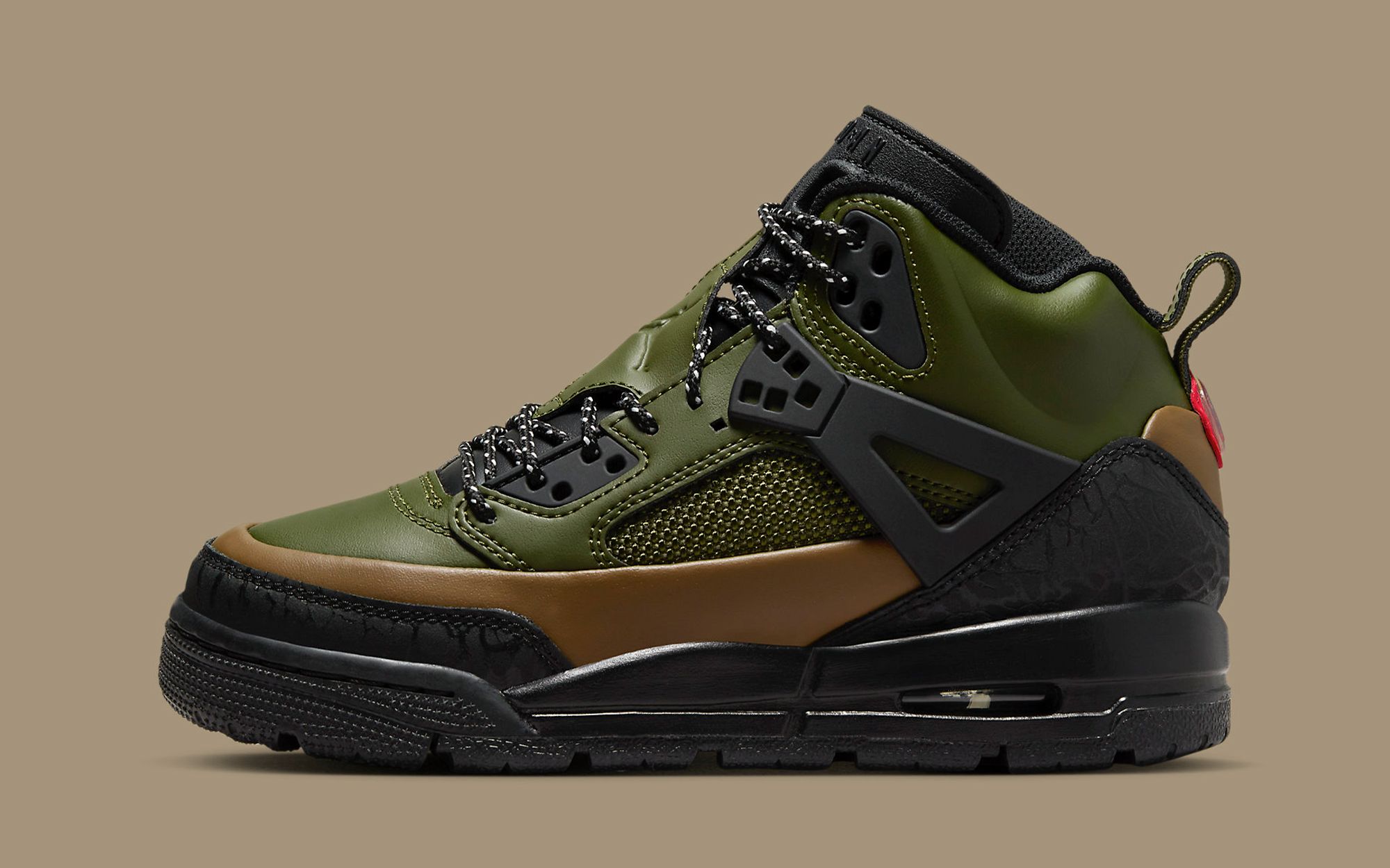 The Winterized Jordan Spizike is Available Now in Olive and Black House of Heat