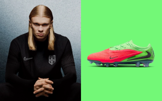Erling Haaland's special edition Nike Phantom 6 Low Elite FG in "Hot Punch/Green Strike."