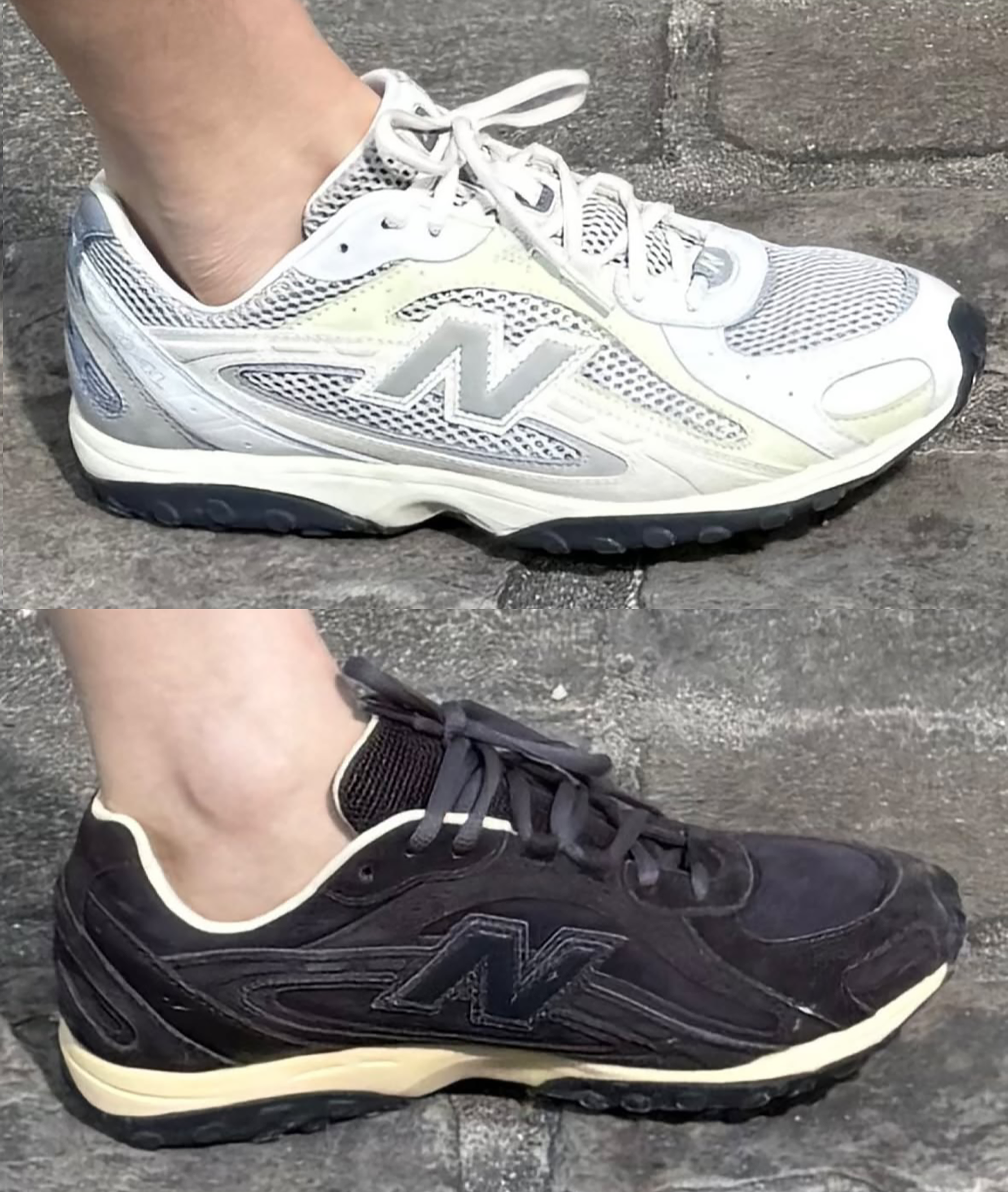 AURALEE's New Balance 204L sneaker collaboration in white and black color schemes.