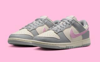 'Pink Rise' Swooshes and 'Light Smoke Grey' Panels Land on the Nike Dunk Low 