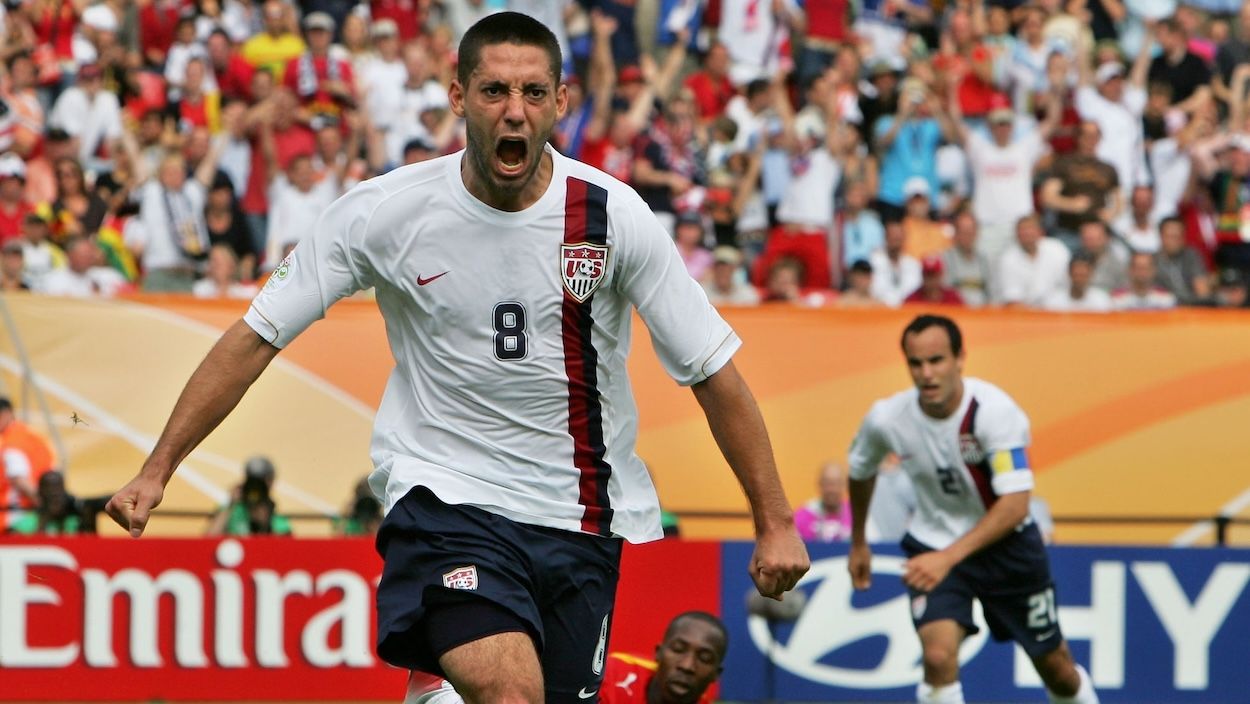 Clint Dempsey wearing USMNT's 2006 Home jersey by Nike.