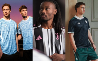 From left: Juventus 25/26 Away, Home, and Third Jerseys by Adidas.