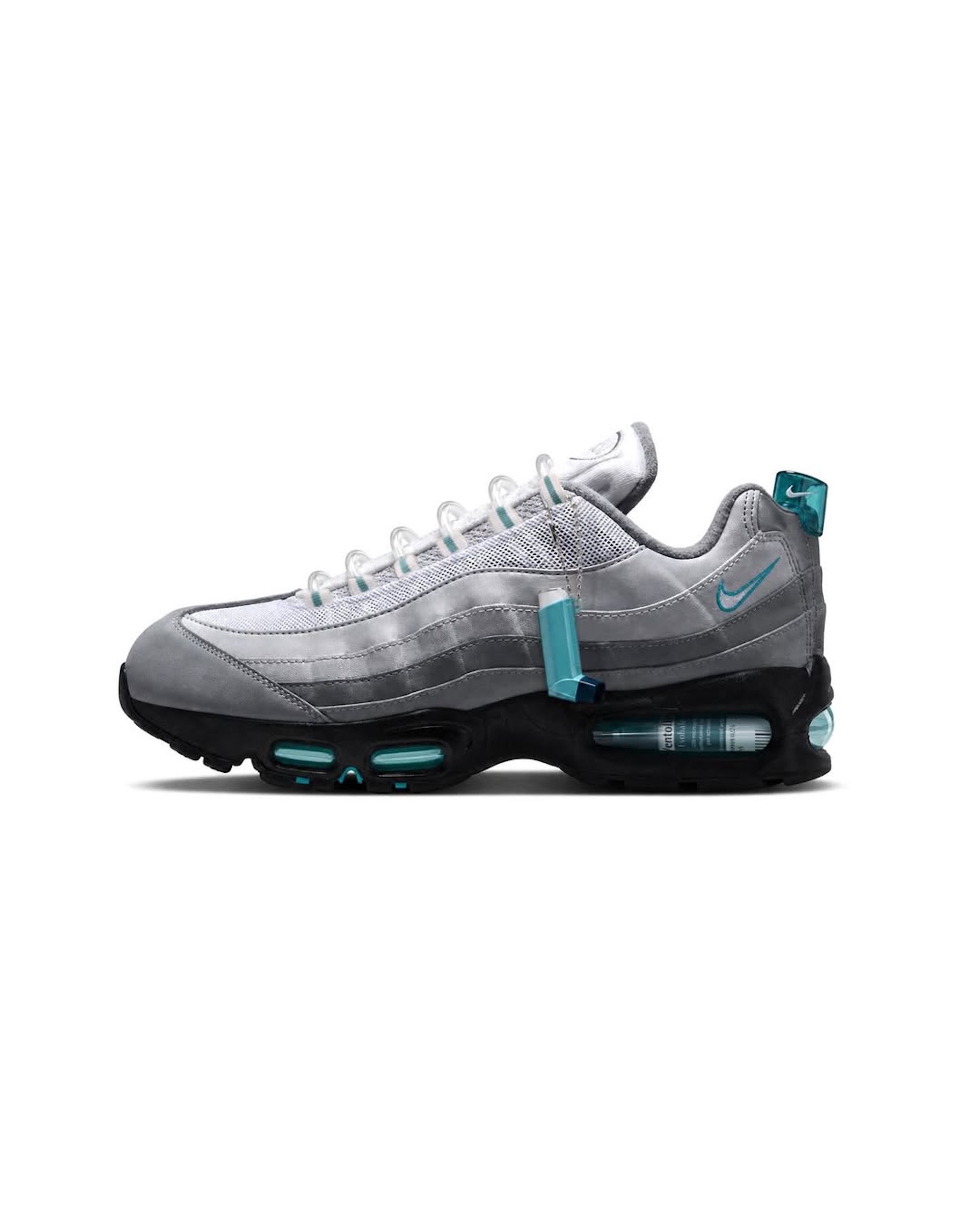 Custom Nike Air Max 95 featuring a Ventolin Asthma pump, conceptualized and engineered by itsnotsafeforwork & Minwook Paeng.