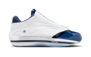 Air Jordan 40 in a "White/Midnight Navy/Metallic Silver" color scheme inspired by one of the original Air Jordan 16 releases from 2001.