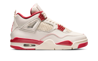 Air Jordan 4 “Valentine's Day” (2026) retro in a "Pale Ivory/Sierra Red/Tough Red" color scheme.