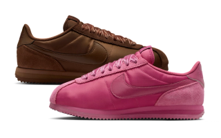 Women's Nike Cortez sneakers in "Fauna Brown" and "Sweet Beet" color schemes.