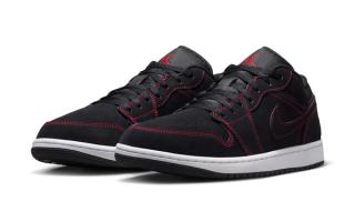 Air Jordan 1 Low Gets a Black Nubuck Build With Red Stitching