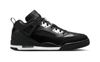 Jordan Spizike Low in a "Black/Wolf Grey/White/Gym Red" color scheme reminiscent of the original Air Jordan 4 "Bred."