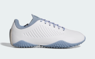 Women's adidas Ballerina "White/Silver Blue" Spikeless Golf Shoe (SKU: KI5046). Photo via adidas.
