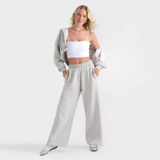 Women's grey fleece wide leg jogger pants exclusive to JD Sports.