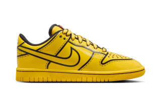 Big Kids' LEGO® x Nike Dunk Low in a "Tour Yellow" color scheme.