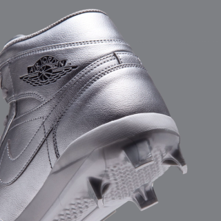 Men's Air Jordan 1 High MCS "Metallic Silver" Baseball Cleats (SKU: AV5354-004). Photo via Nike.