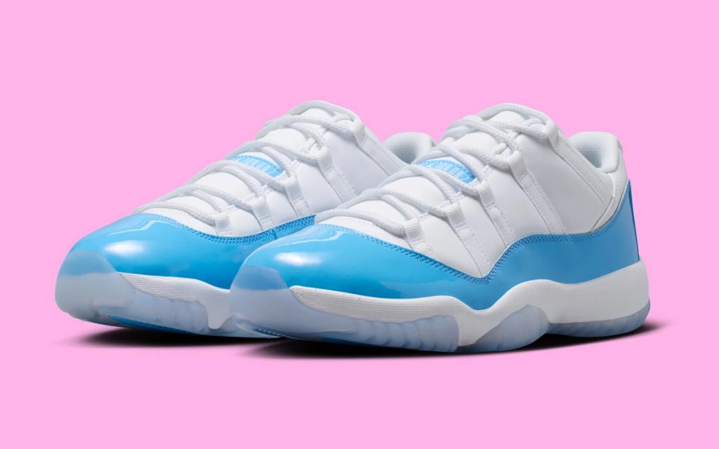 Air Jordan 11 Low in University Blue colorway, side profile view