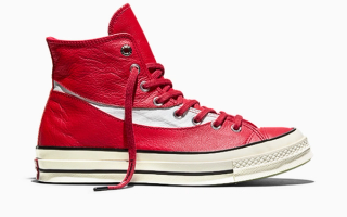Coca-Cola x Converse Chuck 70 Leather in a "Racing Red/Egret/Black" color scheme.