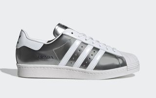 prada adidas superstar white black triple black silver march 2020