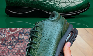 Top: Mauri 8900 boot-sneaker in a "Hunter Green" gator skin. Bottom: Reminiscent Nike Air Max Goadome Low boot in green. Photos via Photos via Cellini Uomo, @wegotnotaste on Instagram.